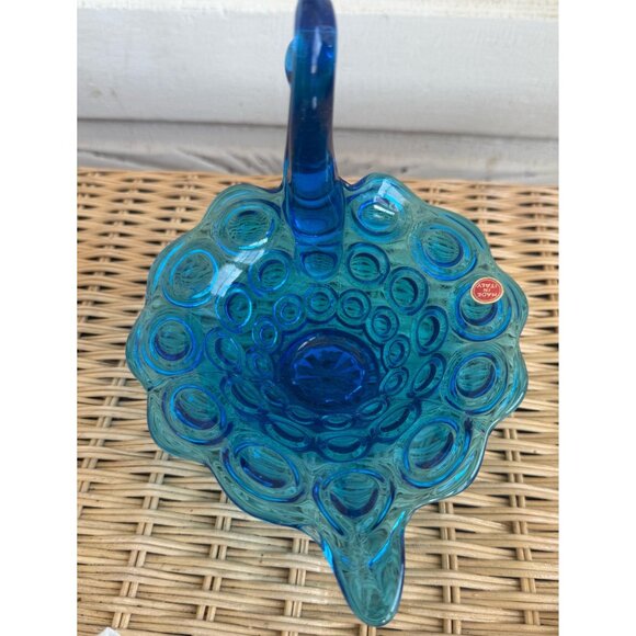 Vintage MCM Italy Art Glass Blue Swan Candy Dish Bulls Eye Pattern - Picture 9 of 15